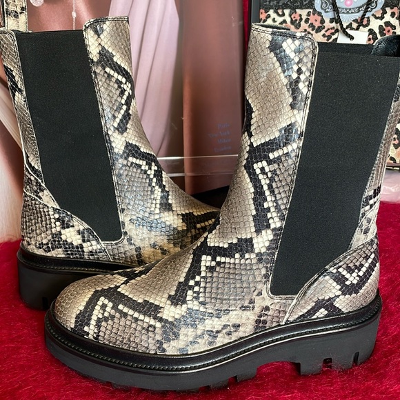 ALL SAINTS BILLIE 100% LEATHER SNAKE EMBOSSED CHELSEA BOOT GREY & BLACK SIZE 10 - Picture 11 of 15